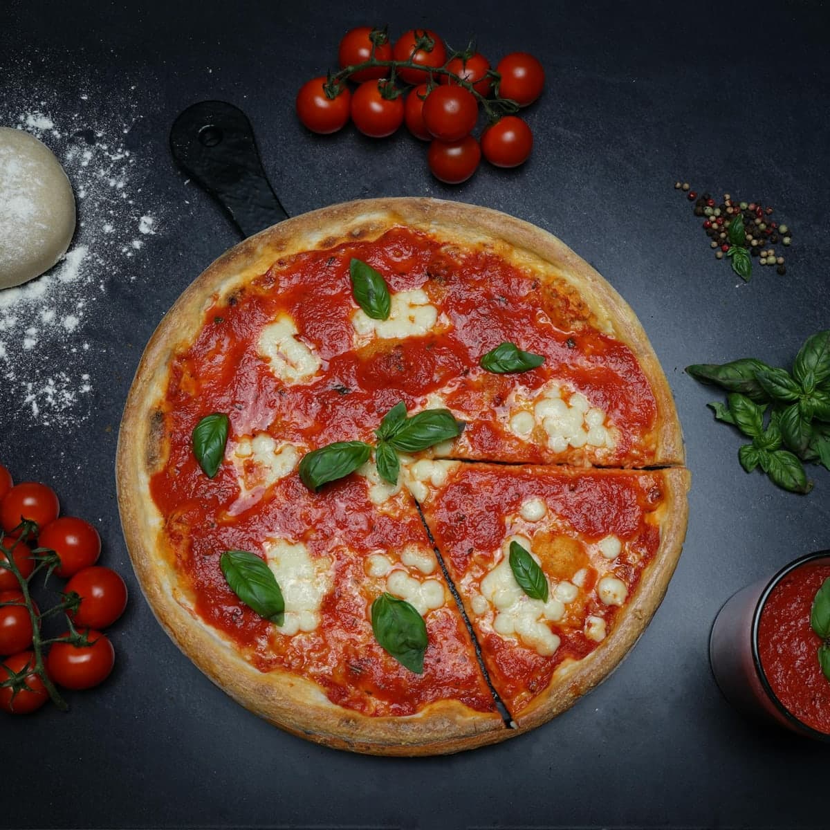 Margherita pizza with fresh basil