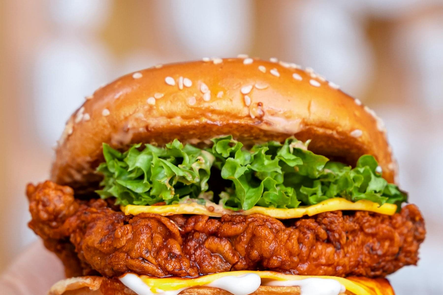 Crispy chicken sandwich ready for quick service pickup