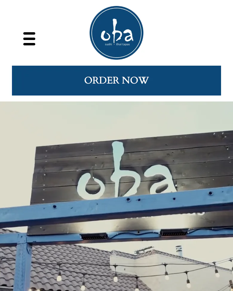 Oba Sushi’s own website on a phone, with its Order button.