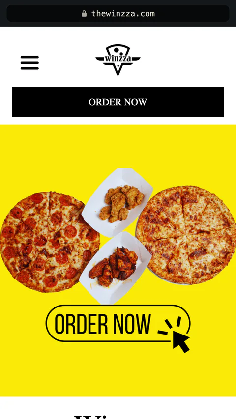 Winzza Pizza’s own website on a phone, with its order button