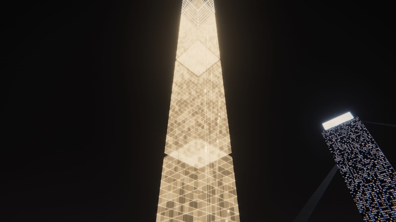 A tower of lit windows, one floor per order channel.